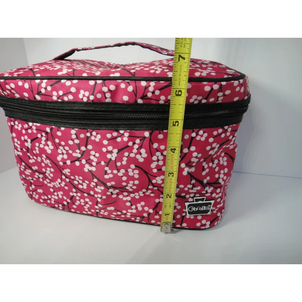 Caboodles 3 Piece Cosmetic Bag Set Pink Floral Cherry Blossom Train Case Mirror